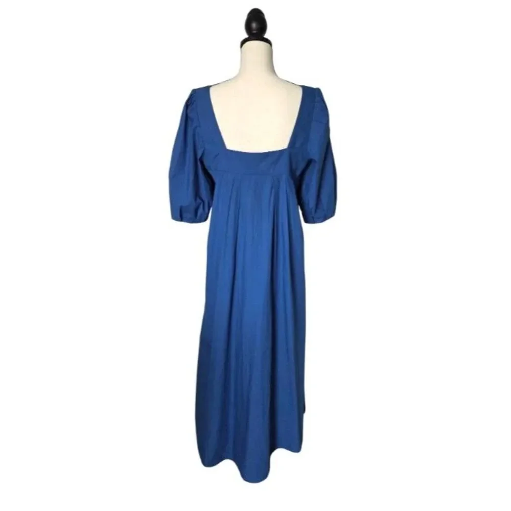 Hunter Bell Waverly Maxi Dress Womens Blue Poplin Cotton Size L Puff Sleeves - Picture 3 of 7
